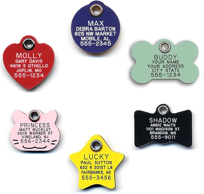 LuckyPet Plastic Pet ID Tags - Dog Personalized IDs - Durable Engraved Name Noiseless Tag - Suitable for Dogs and Cats - Outlasts Most Aluminum Tags - Small, Red Bowtie