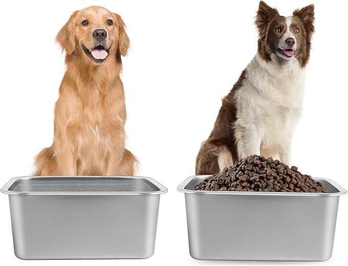2 Gallons Large Dog Water Bowl, 2PCS Stainless Steel Metal Dog Bowls, Large Capacity Pet Food Bowl Water Dish for Indoor and Outdoor Universal for Medium to Giant Dogs 12.6''×8.7''×5.9''