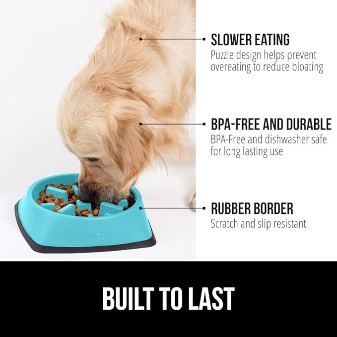 GORILLA GRIP Patented BPA Free Slow Feeder Dog Bowls, Interactive Puzzle Toy for Dogs and Cats Food Training Enrichment, Keeps Pets Busy and Prevents Puppy Overeating, Small Breeds, 1 Cup, Turquoise