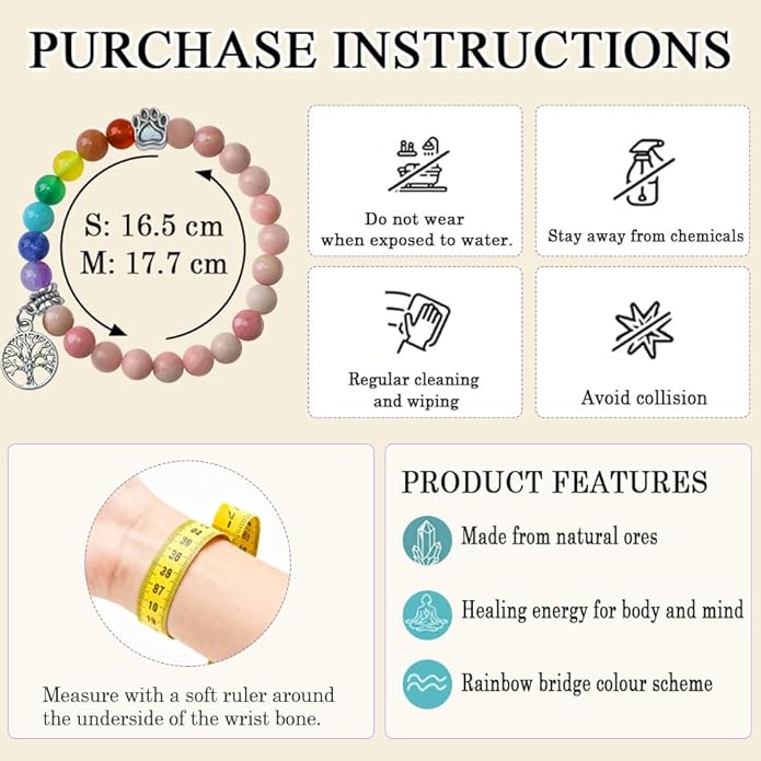 Pet Memorial Gifts, Sympathy Gift for Loss of Dogs and Cats, Chakra Rainbow Bridge Bracelet for Women Men Who Lost Pets