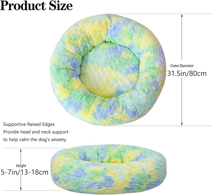 Calming Dog Bed for Medium Dogs Cats, Puppy 31'' Round Anti-Anxiety Warm Fluffy Plush Faux Fur Bed, Soft Anti-Slip Donut Washable, Cozy Medium Puppy Bed, Fits up to 50 lbs Pets