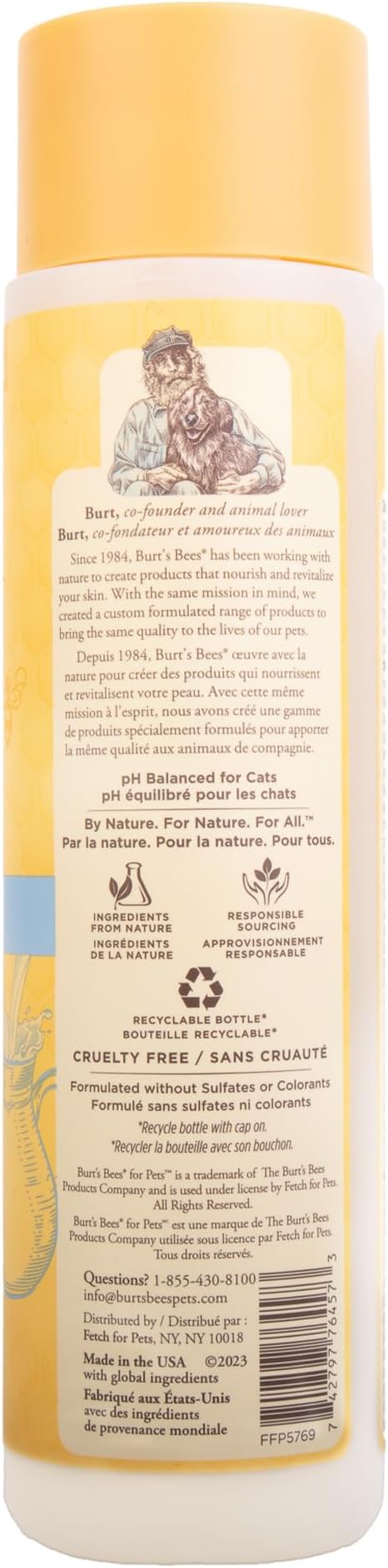 Burt's Bees for Pets Tearless Kitten Shampoo with Buttermilk, 99.3% Natural Origin Formulas, Pet Cleanser for Cats, Gentle Cat Wash for Itchy Skin, 2pk, 10 oz