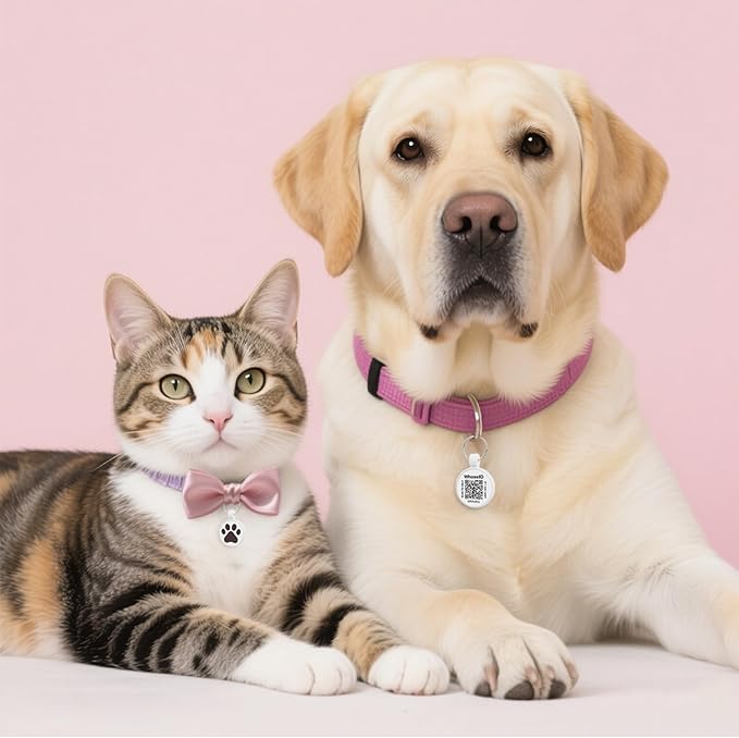 WhoseID QR Code Cat Tag, Modifiable Pet Online Profile, Multiple Emergency Contact, Scannable QR Code, Instant Location Email Alert, Collar Accessories (Medium to Large Breeds - 1.25", White)