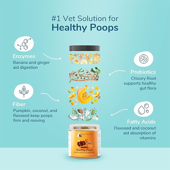 kin+kind Probiotics for Dogs - Digestive Health Support with Prebiotics & Fiber Powder - Cat and Dog Vitamins and Supplements for Gut Health, Healthy Poops & Immune Support - Made in USA - 4 oz