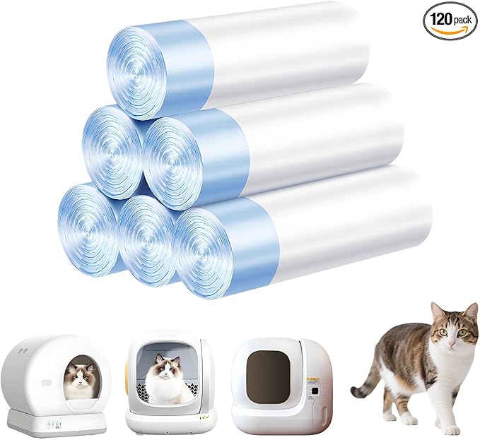 Cat Litter Bags 120 Count, 21.65"X11.8",Self-Cleaning Cat Litter Box Liners Bags Waste Bags for Pet Poop,Thick Heavy Duty Drawstring Replacement Cat Litter Liners,Tear-Resistant