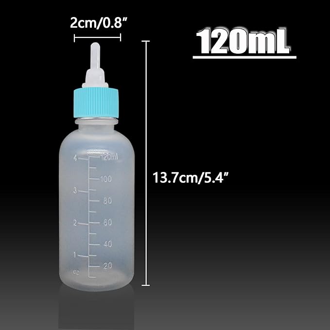 GKYZBB 4Pack 120ML pet Puppy Bottles for Nursing,Kitten Bottle Feeding Kit Nipple for Newborn Kitten Puppy Rabbits Squirrel Animals （Blue Cover）