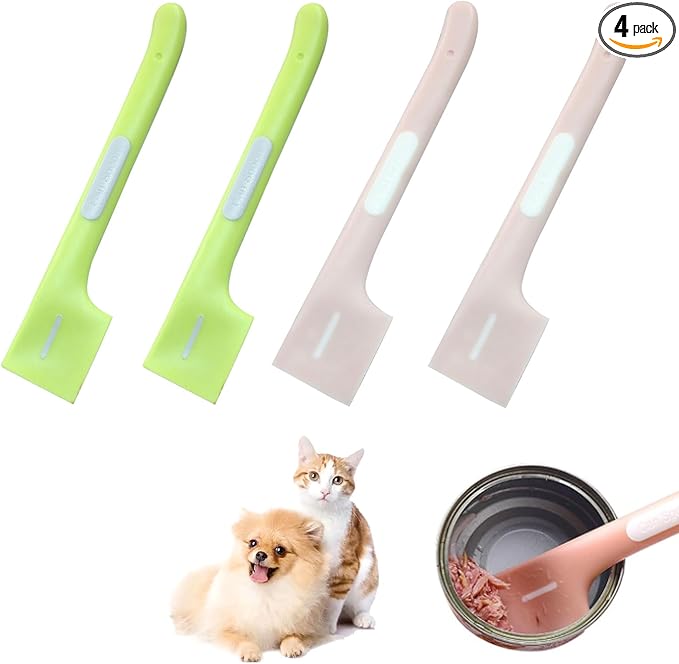 Zorfeter 4 Pack Pet Food Spoon, Silicone Mixing Spoons Canned Scoop, Mini Spatula Food Can Spoon for Feeding Can Wet Food Storage Dog/Cat(Pink+Green)