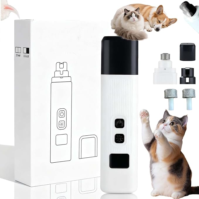 2026 Upgraded Cat Nail Trimmer,Safe Cut Cat Nail Trimmer,Two Adjustable With 360° Grinding Settings,Low-Vibration Ultra-Quiet Under 40db ＆ Powerful Enough For Thick Claws For All Kinds Pets (White)