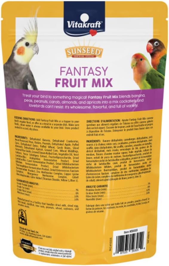 SunSeed Fantasy Fruit Mix Cockatiel Lovebird Treats Pouch, 11-Ounce, 2 Pack
