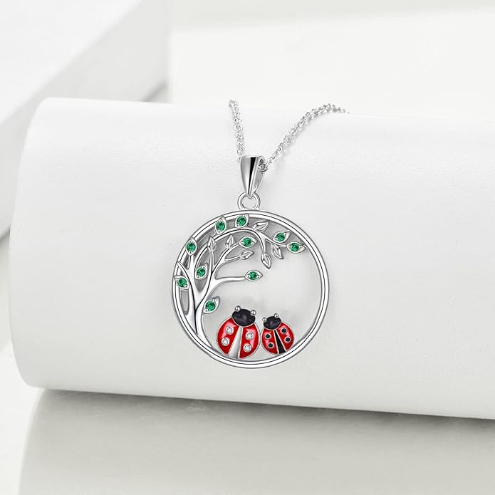 Celtic Moon Black Cat Necklace for Women - Abalone Tree of Life Sterling Silver Cat Lovers Jewelry