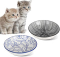 HAPPY KIT 2pcs Ceramic Cat Food Bowls for Indoor Cats Set,5.7 inch Colorful Cute Feeding Plate with Non Slip Mat,8.5oz Cat Dish/Dishes,Wide Shallow Bowl Whisker Friendl