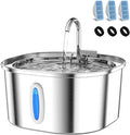 PEKTACO Stainless Steel Cat Water Fountain, 3.2L/108oz Cat Water Dispenser with Quiet Water Pump and Water-Level Window, Dishwasher Safe Pet Drinking Fountain for Cats with 3 Filters + 3 Sponges
