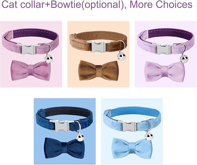 Personalized Cat Collar with Name Plate,Adjustable Tough Nylon Cat ID Collars with Bell,Customize Engraved Pet Name and Phone Number (Velvet Style B)