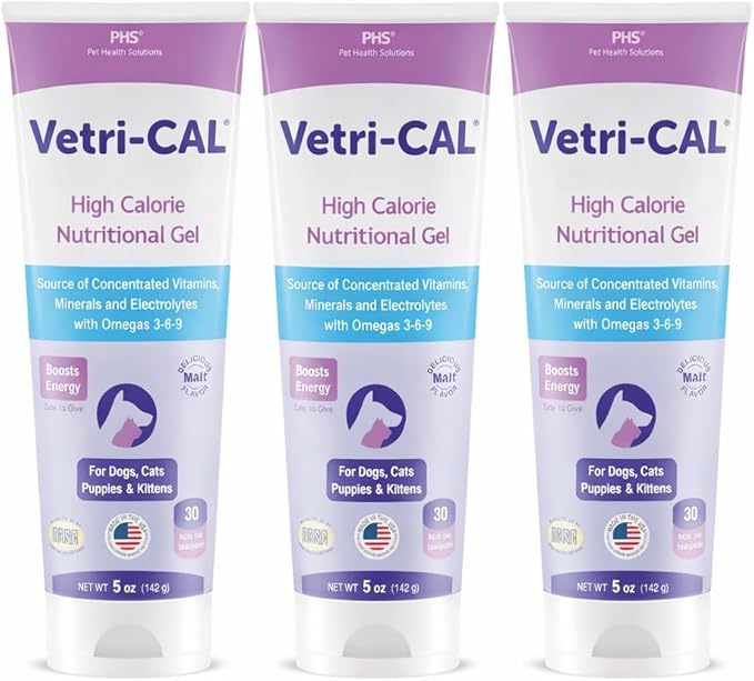 High Calorie Nutritional Gel for Dogs & Cats – Appetite Booster with Omega 3-6-9, Vitamins A-D-E-B – Recovery & Energy Support – Tasty Malt Flavor – 5 oz Tube (3-Pack)