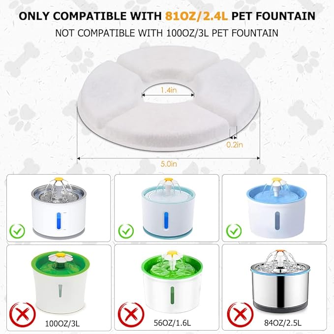 Comsmart Pet Fountain Filter Set, 3 Triple Filtration System Replacement Cat Water Fountain Filters for Round 81oz/2.4L Automatic Pet Fountain Cat Water Fountain (Pack of 16)