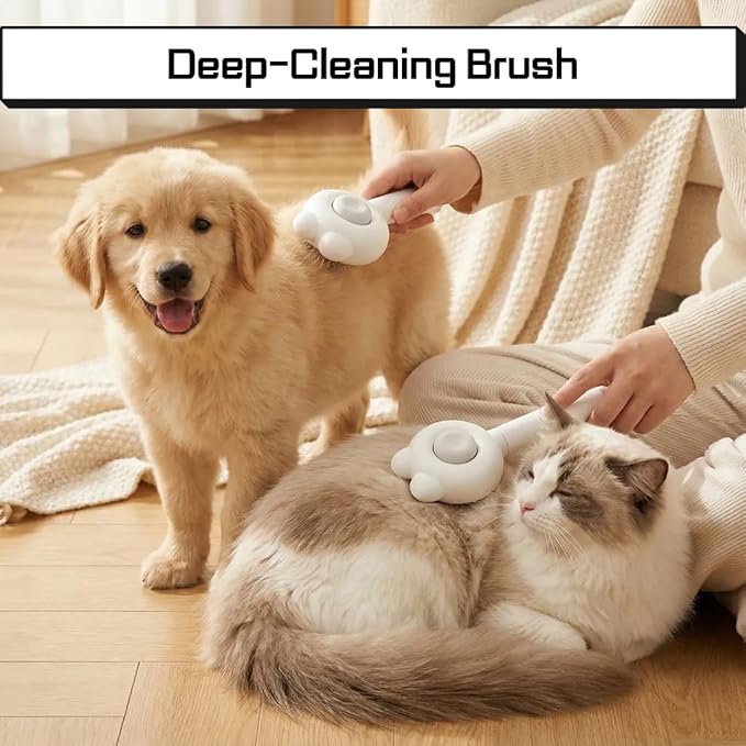 Dog & Cat Grooming Brush Set (2-Pack) Self-Cleaning Slicker Brush + Massage Shell Comb for Shedding, Detangling, and Removing Undercoat Skin-Friendly Pet Grooming Tools for Short,Long Hair