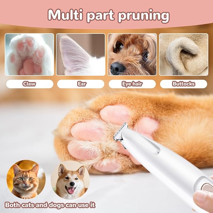 Upgrade Pet Micro Precision Trimmer, 2024 New Rechargeable Low Noise Cordless Dog Paw Trimmer with LED Light, Multifunctional Waterproof Pet Paw Trimmer for Paws Eyes Ears Face Rump (2), White