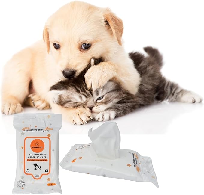 Aurora Pet Wipes – 100% Natural, Plant-Based Hypoallergenic Grooming Wipes for Dogs & Cats (120-Count Travel Pack)