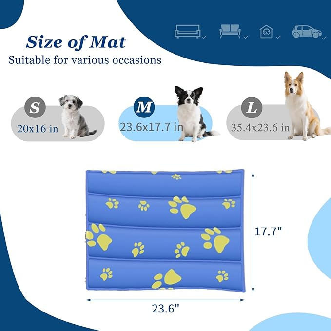 2025 Pet Cooling Mat for Dogs - 23.6"x17.7" Large Dog Cooling Pad, Non-Slip Kennel Bed Mats for Summer, Washable Cool Pet Mat for Cats/Dogs