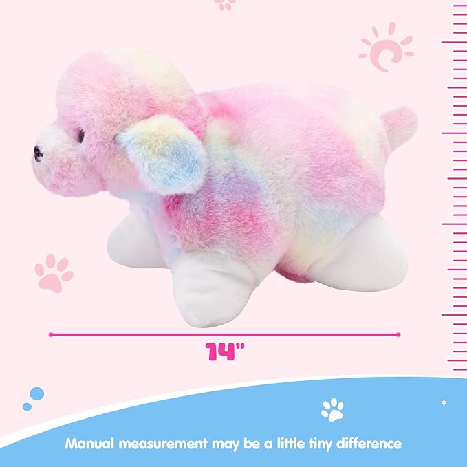 Glow Guards 14" Rainbow Dog Plush Pillow, Cute Stuffed Animal Soft Lovely Colorful Toy, Bedtime Sofa Decors, Christmas Birthday Children's Day Hoilday Gift for Toddler Kids Boys and Girls