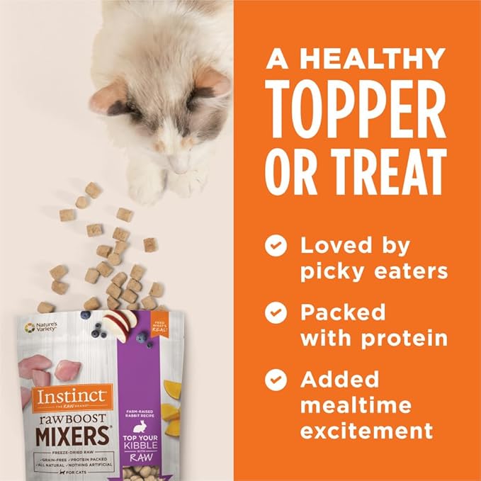 Instinct Raw Boost Mixers Freeze Dried Cat Food Topper, Grain Free - Farm-Raised Rabbit, 6 oz. Bag, (Pack of 2)