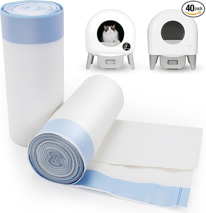 40-Pack Heavy Duty Cat Litter Box Liners for Fumoi & Paruuntys Self-Cleaning Litter Boxes, Leak-Proof Litter Bags with Drawstrings, Extra-Thick Automatic Litter Box Bags