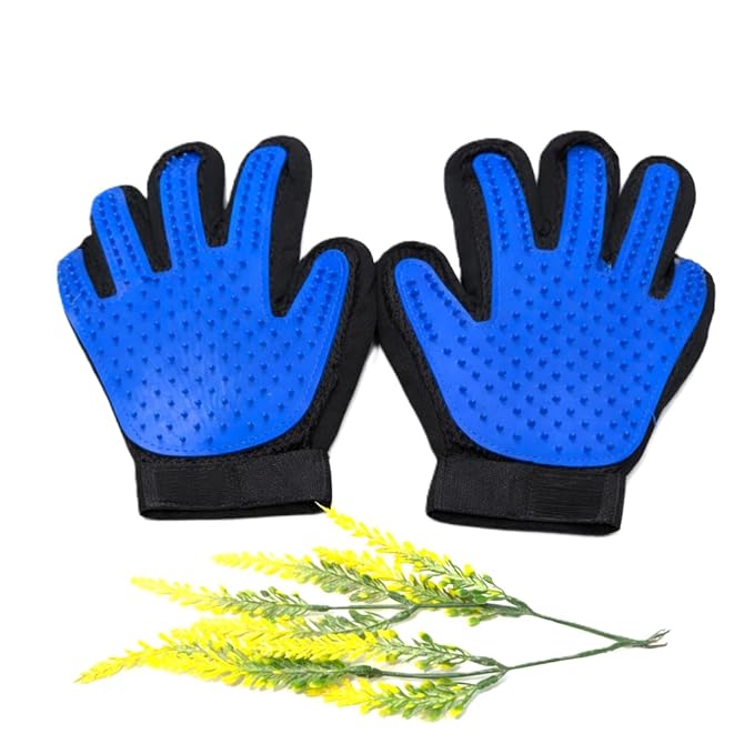 Pet Grooming Glove(1 Pair), Blue and Black, Deshedding Brush Mitt for Dogs and Cats