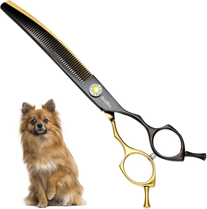 7.5inch 25° Curved Thinning Shears for Dog Grooming Scissors, 56 Teeth High-end Dog Trimming Scissors, VG10 Steel Sharp Blender, Ergonomic Professional Pet Shears for Dogs Cats Face Paws Limbs Groomer