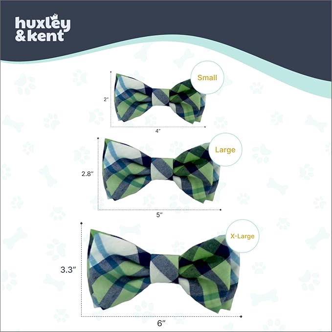 Huxley & Kent Pet Bow Tie for Dogs & Cats - Adjustable Hook & Loop Collar Accessory - Cute & Comfortable for Holidays & Celebrations - Lime Madras, Extra-Large