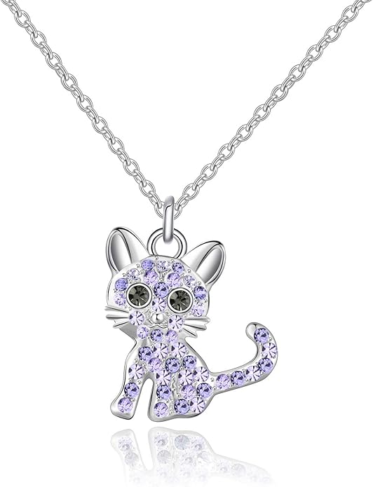 Girls Cat Birthstone Necklace Gifts for Women,Kitty Cats Dog Pendant Necklaces Jewelry for Cat Lovers