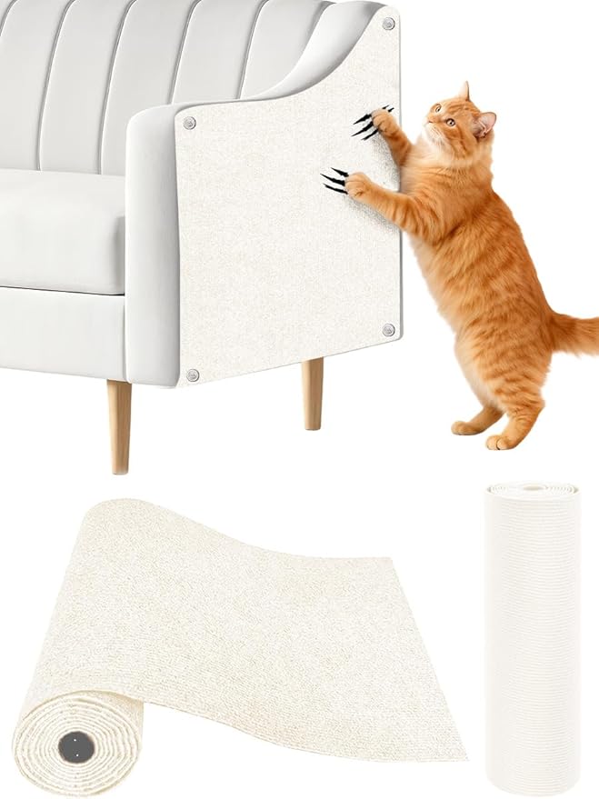 Cat Scratch Couch Furniture Protector, Adhesive Cat Scratch Pad Deterrent for Furniture, Cat Wall Climbing Carpet Scratcher Couch Protector from Cats Claws Scratching Indoor (OffWhite,39.3x15.8In)