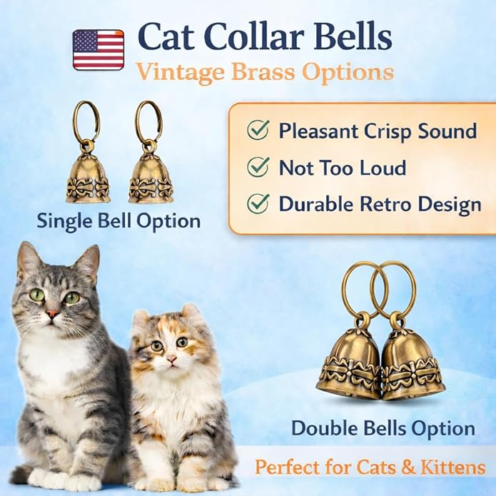 kcrygogo Copper Collar Bell for Small Pet, 0.7 inch Bell for Cats and Dogs,Noise NOT LOUD Come with Silver Pet Anti-Lost ID Pendant Tags (2Set)