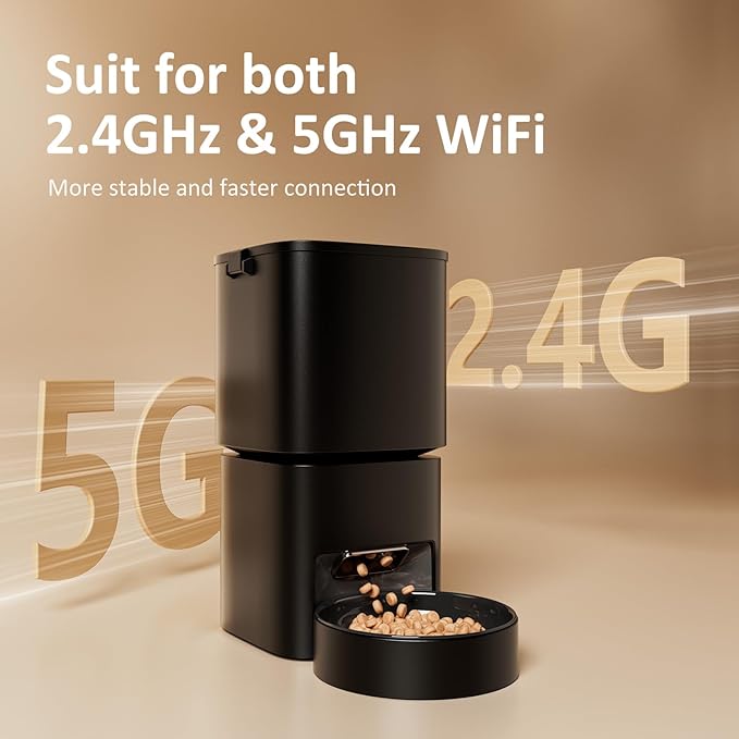 Automatic Cat Feeder, 5G WiFi APP Control Automatic Pet Feeder, 5L Cat Dry Food Dispenser with Remote Feeding,10 Meals Programmable 1-15 Portion Control Auto Dog Feeders for Cats,Puppy