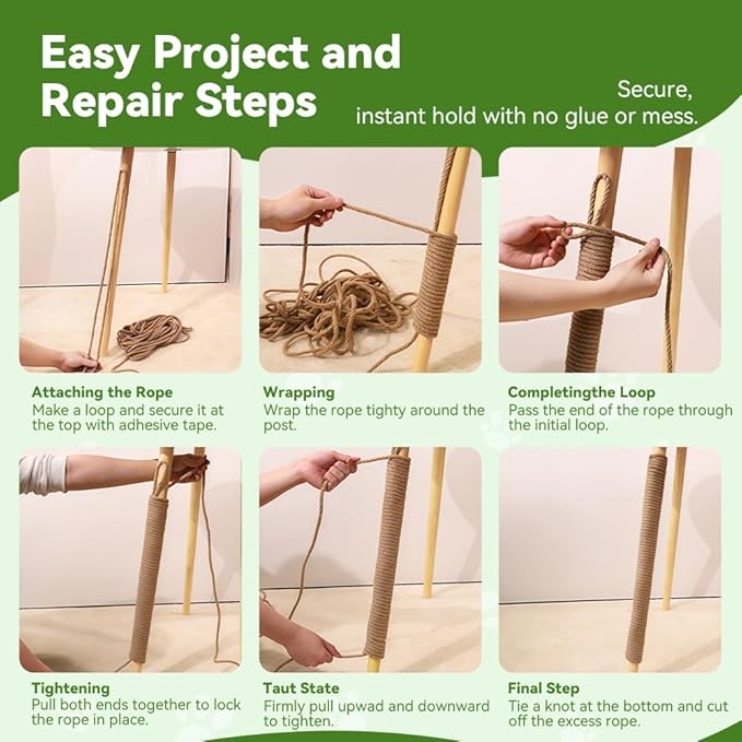 Natural Sisal Rope for Cat Scratcher Replacement, Durable Cat Tree Post Repair Cord for DIY Projects, Climbing Towers, Furniture Protection, Scratch Pad, Crafts, Garden, and Home Décor Use