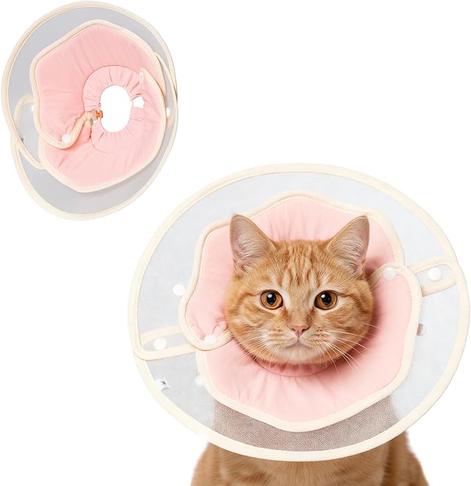 Soft Adjustable Cat Recovery Collar, Lightweight Waterproof Elizabethan Cone for Cats – Comfortable Protective Collar to Prevent Licking After Surgery, Grooming & Skin Care (Pink, M)