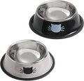 Cat Bowls for Food and Water,2PCS Rapsrk Non-Slip Stainless Steel Small Food Bowls 8 Oz Pet Bowl with Removable Rubber Base Dog Bowl,Stackable Cat Puppy Dishes Bowls with Cute Cats Painted
