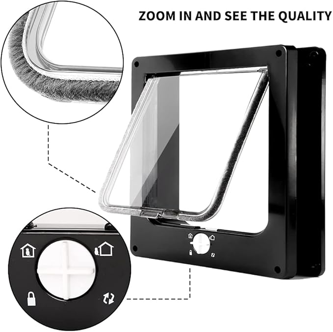 Cat Doors(Outer Size 11.6" x 10"), 4-Way Locking Cat Door for Interior Exterior Doors, Weatherproof pet Door with Magnet for Cat or Dog < 23.6 inches in Girth(Black XL)
