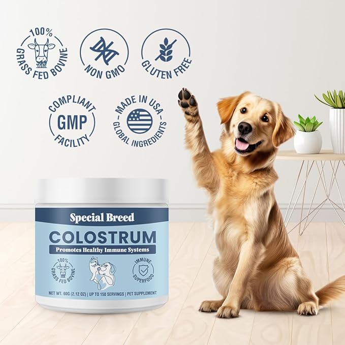 Bovine Colostrum for Dogs and Cats – Grass Fed Colostrum Powder – Immune Support, Allergy & Itch Relief – Gut Health & Seasonal Allergy Defense – 150 ct