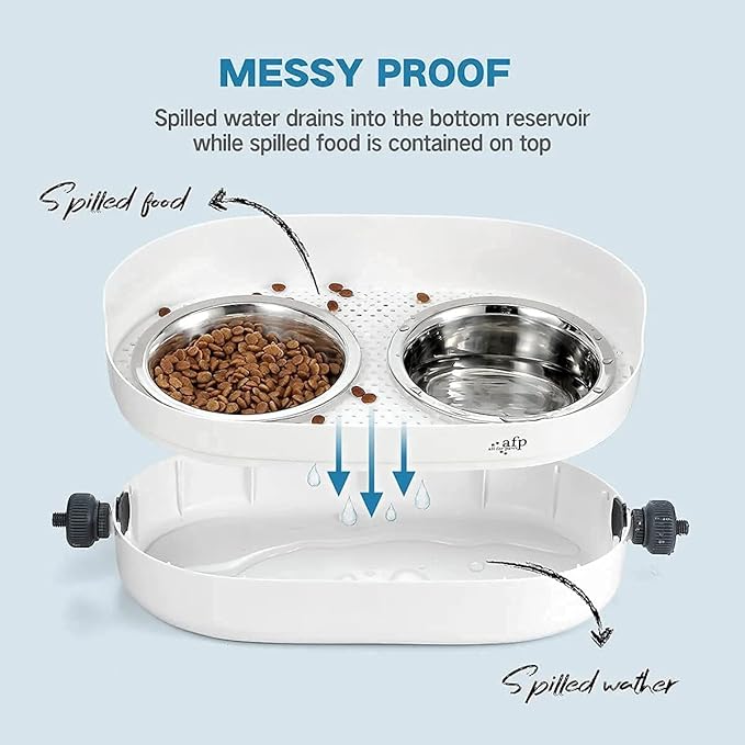 All for Paws Height Adjustable Cat Elevated Bowls Stainless Steel Dog Food Water Bowls, Height Adjustable Cat Feeder Mess Proof Pet Feeding Bowls for Small to Large Size Cats
