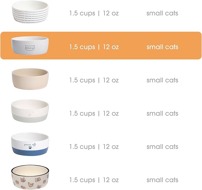 Pearhead Ceramic Meow Cat Bowl, Holds 12 oz, Whisker-Friendly Pet Dish for Food and Water, Modern Speckled White
