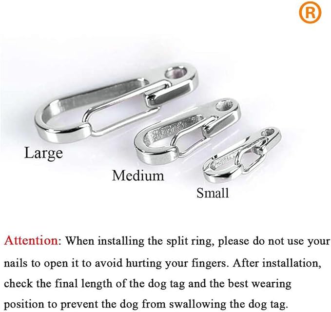 Dog Tag Clips / 2 Pack/Multiple Size 304 Stainless Steel Quick Clip with Rings/Easy Change Dog Cat ID Tag Holder for Small pet Collars and Harnesses.(2 Medium Grey)