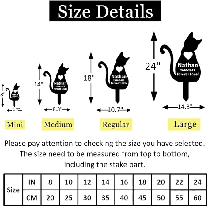 Custom Pet Cat Memorial Grave Marker Metal Garden Stake, Personalized Cat Memorial Stake Sympathy Cat Grave Marker with Heart, Customized Cat Engraved Sign Burial Stake Cat Loss Gift