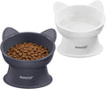 MateeyLife Elevated Cat Bowls, 2P Raised Food and Water Bowl Set for Indoor Cats & Small Dogs, Whisker Fatigue Cat Bowl, Anti Vomit Feeding Pet Bowls, 6 oz Each, Dishwasher Safe - White & Grey