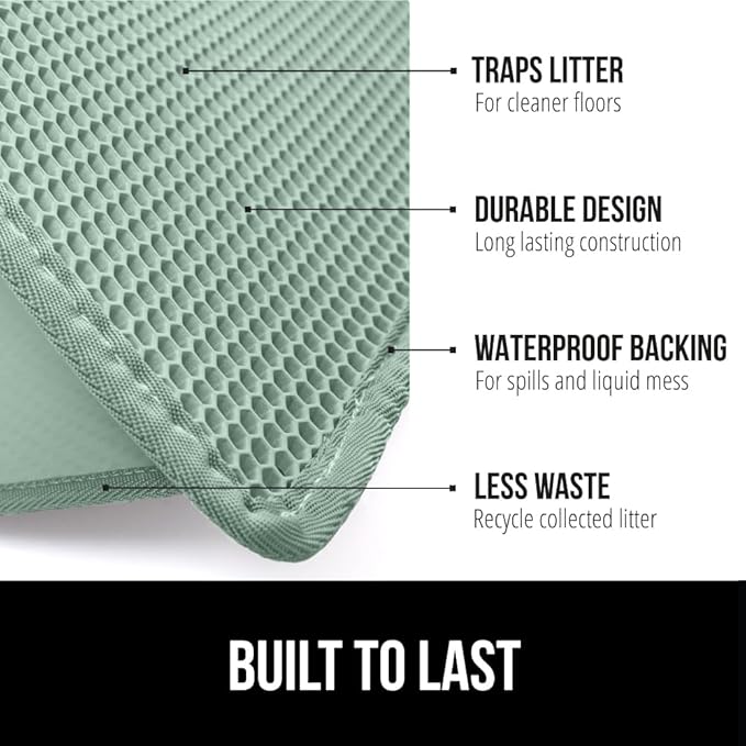 GORILLA GRIP Honeycomb Cat Litter Box Mat, Two Layer Trapping Waste Mats, Soft On Paws, Litter Box Supplies and Essentials for Indoor Cats, Traps Excess, Water Resistant for Floors, 24x15 Sage