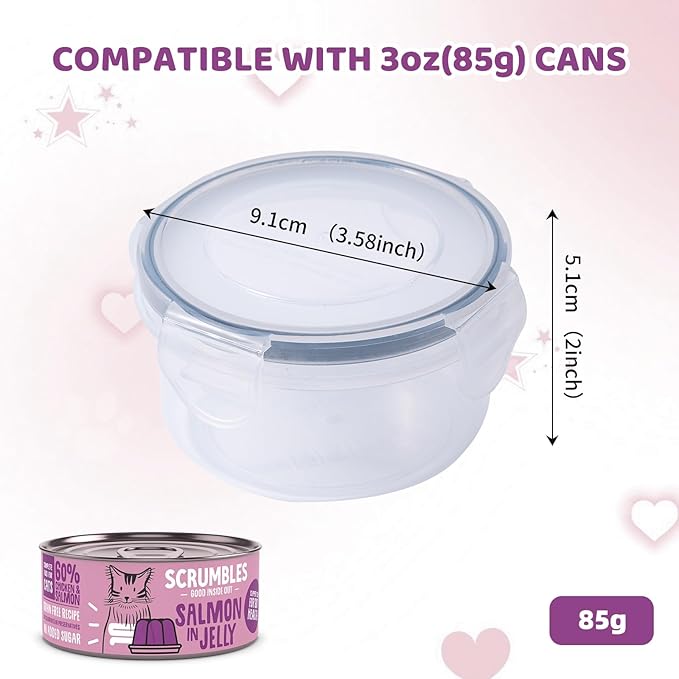 4Pack Cat Can Covers for 3 oz Canned Food Storage Container, Airtight Lock Pet Food Sealer Lids Transparent Kitten Can Box for 2.56''/65mm D and 85g Small Cans