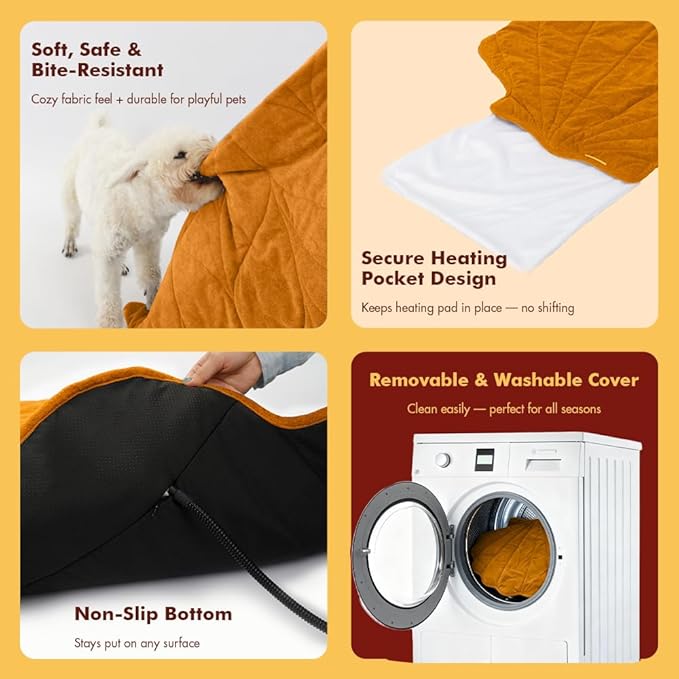 Large Dog Heating Pad Waterproof Electric Heated Beds, Pet Pads for Indoor Outdoor, Adjustable Temperature, Chew Resistant Cord, Washable Maple Leaf Shaped Cat Heating Pad Non Slip Bottom(35"X27")