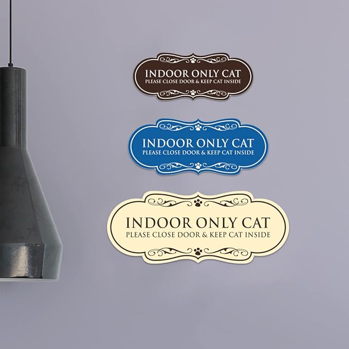 Designer Paws, INDOOR ONLY CAT Please Close Door & Keep Cat Inside (Black Gold) - Large