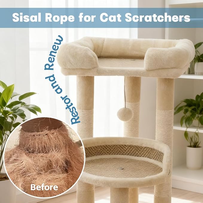 Natural Sisal Rope for Cat Scratcher Replacement, Durable Cat Tree Post Repair Cord for DIY Projects, Climbing Towers, Furniture Protection, Scratch Pad, Crafts, Garden, and Home Décor Use