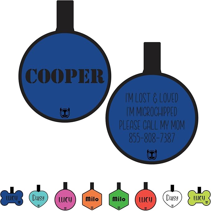Silicone Silent Cat Tag Personalized with 5 Lines of Custom Deep Engraved Durable Soundless Pet ID Name Tag Round Small Blue