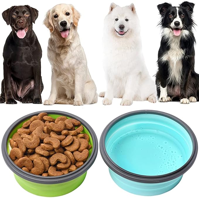 Sturdy Collapsible Dog Bowls, 27 oz 2 Pack - Foldable Silicone Water Food Bowl, Leak-Proof, Ideal for Large Dogs & Outdoor Travel